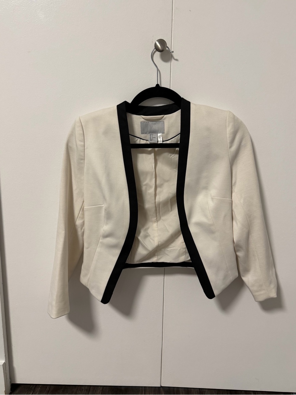 H&M Cream Cropped Blazer with Black Trim